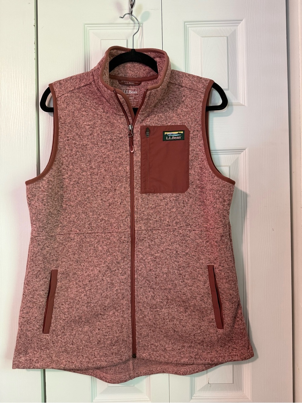 L.L. Bean Women’s Rose Heather Fleece Vest with Rust Trim